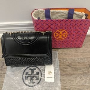 Tory Burch Fleming Small Convertible Shoulder Bag in black and gold